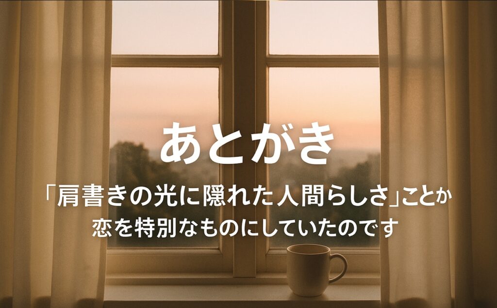 夜明けの光が差し込む窓辺の風景。肩書きの光の裏にある人間らしさと恋の余韻を示すガールオアレディ2のイメージ